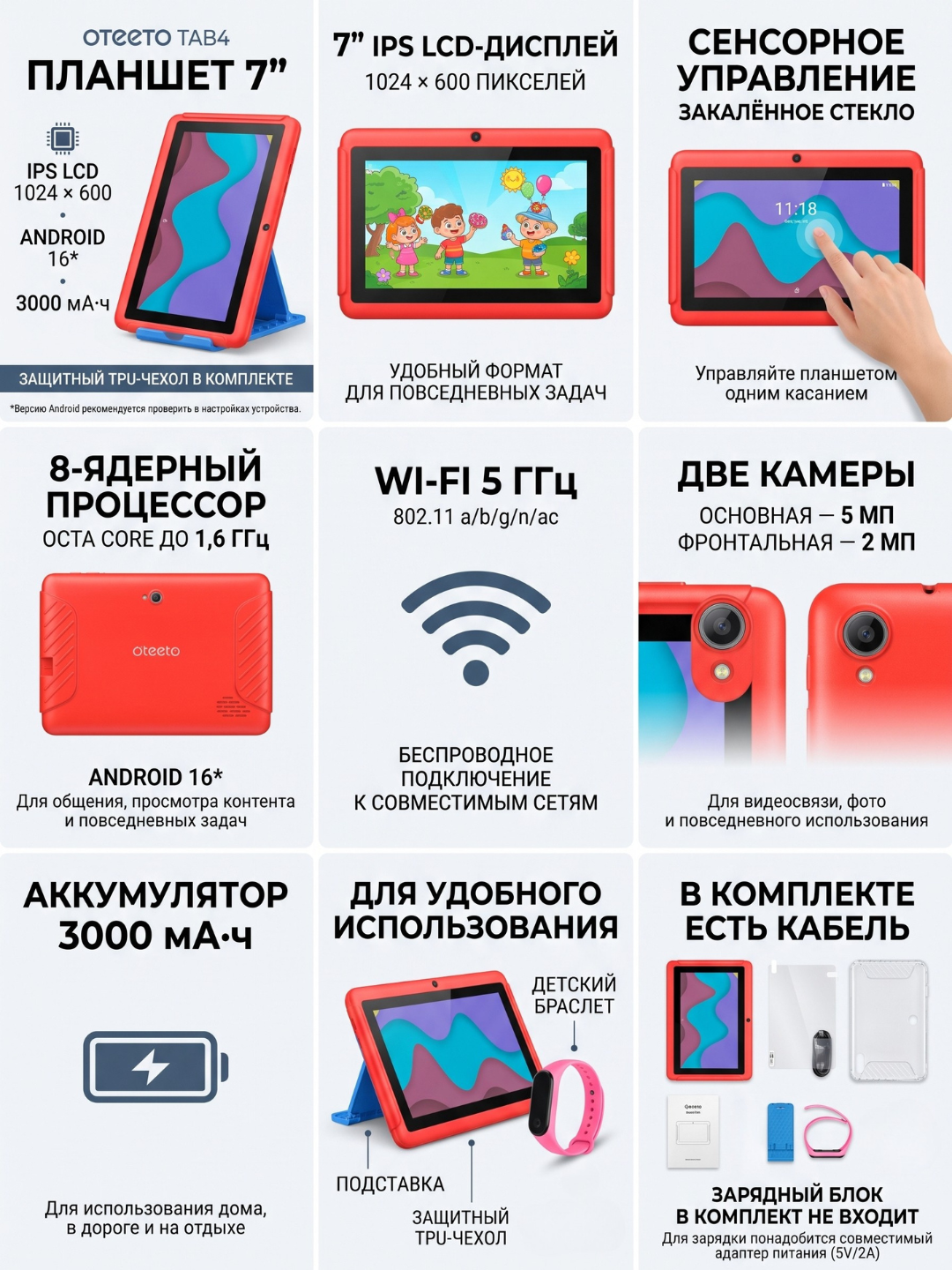 Детский планшет 7 дюймов — устройство для обучения, игр и просмотра мультфильмов