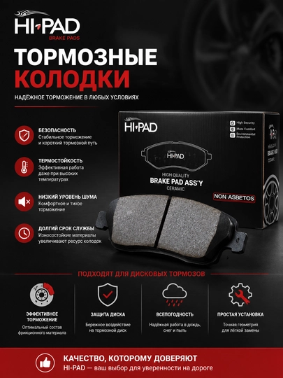 Колодки передние тормозные калодка Hi PAD ceramic керамика