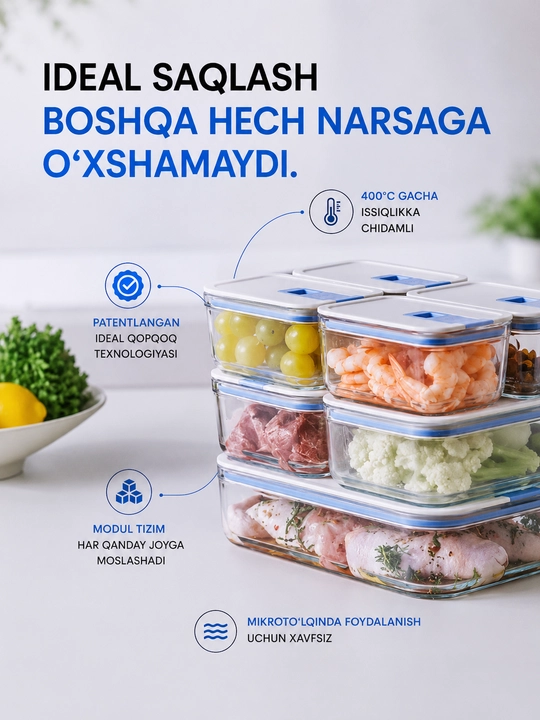 NEOFLAM PERFECT SEAL M Shisha oziq-ovqat konteyneri, germetik qopqoqli, borosilikat shisha