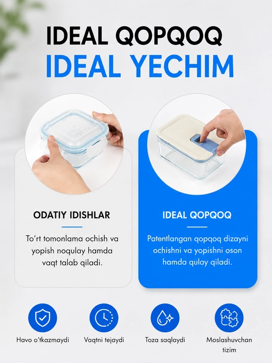 NEOFLAM PERFECT SEAL M Shisha oziq-ovqat konteyneri, germetik qopqoqli, borosilikat shisha
