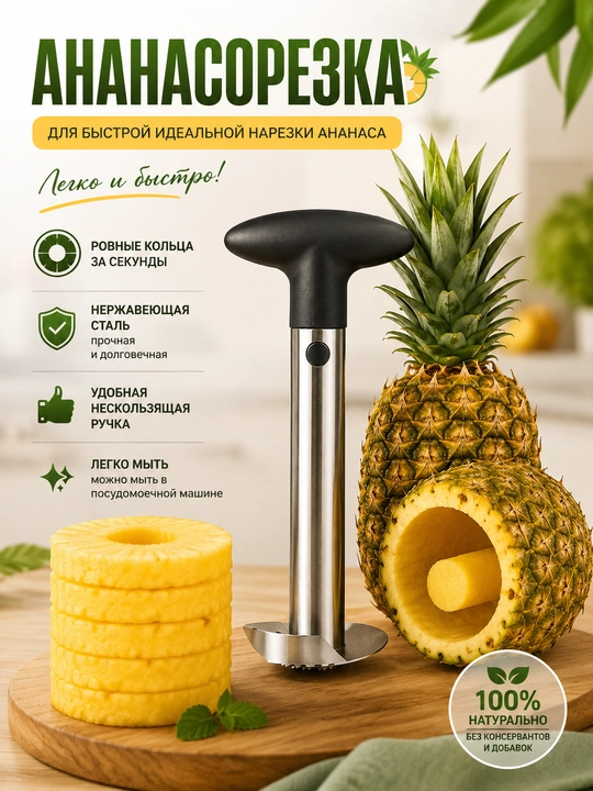 Ananas tozalash pichog‘i, kesish va o‘zakni olish uchun oshxona moslamasi, meva kesgich - 