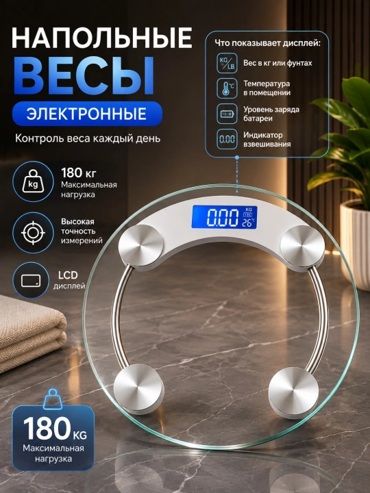 Электронные весы 180 кг с LCD экраном для дома - 