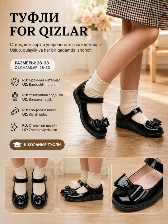 Qizlar uchun tuflilar, tabiiy charm, ortopedik - 