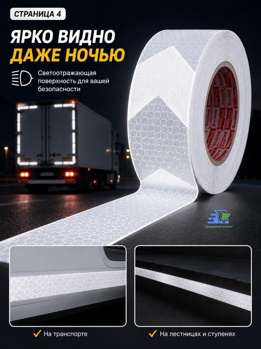 Светоотражающая лента самоклеящаяся 50 м, сигнальная отражающая лента