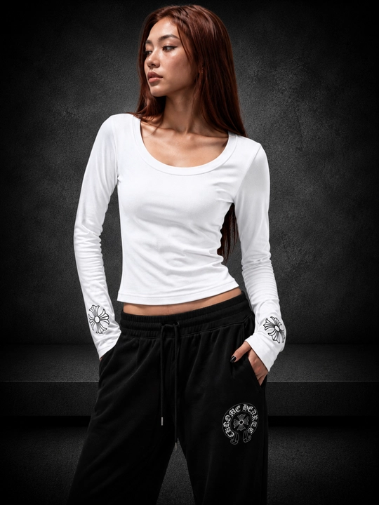 Лонгслив в стиле Chrome Hearts женский облегающий Y2K с принтом на спине,в корейском стиле
