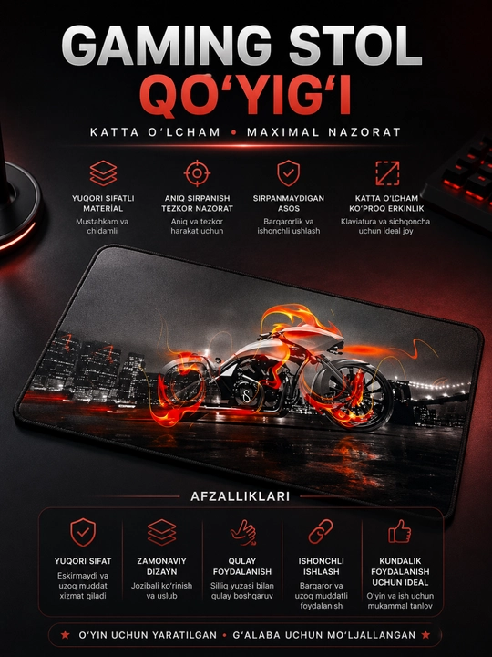 Sirpanmaydigan asos va yuqori aniqlikdagi sichqoncha uchun katta o‘yin gilami - 
