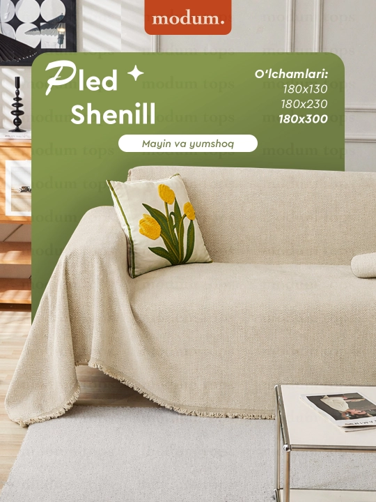 Divan va kreslo uchun adyol pakrival, shenil pled, 180×130 / 180×230 / 180×300 - 