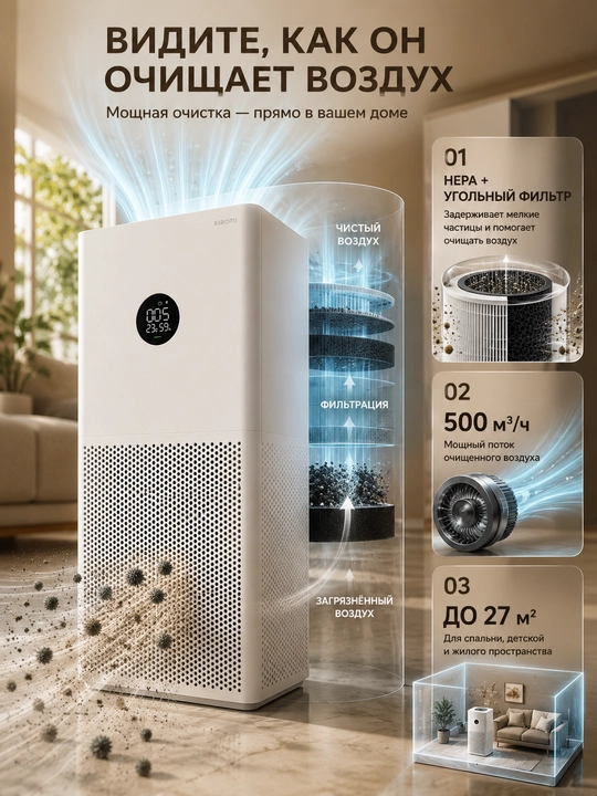 Очистители воздуха Xiaomi Smart Air Purifier Compact / 4 / 4 Lite / 4 Pro/ Elite, global - 