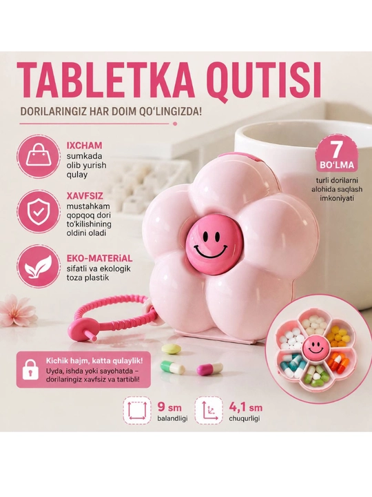 Dori qutisi, tabletka qutichasi, dori saqlagich, ixcham dori qutisi, brelok dori qutisi - 