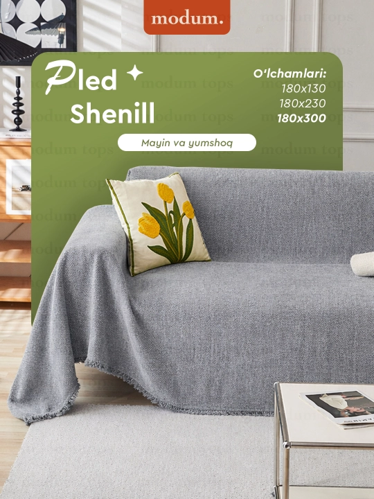 Divan va kreslo uchun adyol pakrival, shenil pled, 180×130 / 180×230 / 180×300 - 