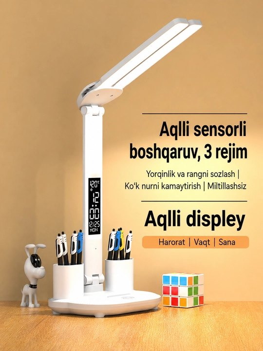 LED stol chiroqchasi, ko'p funksiyali stol chiroqchasi, qayta zaryadlanuvchi