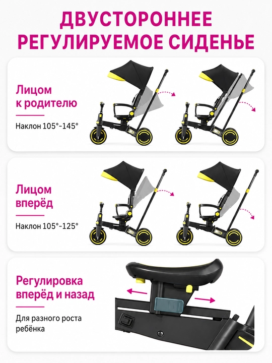 Детский велосипед 9 в 1, регулируемая ручка, двустороннее сиденье, PU-колёса