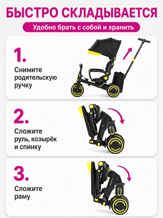 Детский велосипед 9 в 1, регулируемая ручка, двустороннее сиденье, PU-колёса