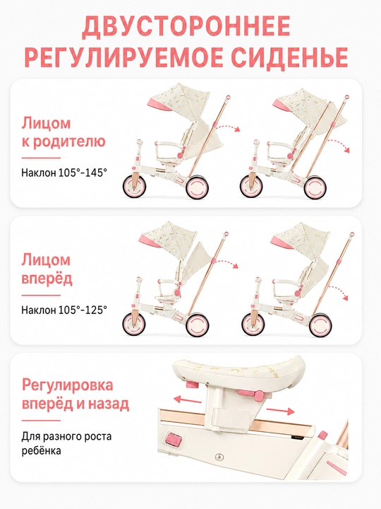 Детский велосипед 9 в 1, регулируемая ручка, двустороннее сиденье, PU-колёса
