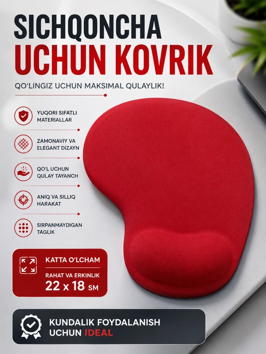 Ergonomik Sichqoncha Pad | Gel Bilak Tayanchi bilan | Qulay va Sirpanmaydigan Mouse Pad - 
