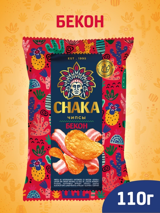 Чипсы из натурального картофеля CHAKA (Чака) Бекон, 110 г - 