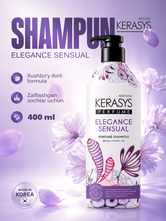 Kerasys Lovely Romantic parfyumlangan shampun, namlantiruvchi - 