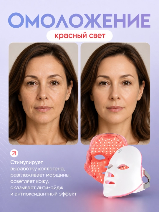 Маска для лица, светодиодная, фотон, уход за кожей, от морщин, 7 режимов, LED,USB