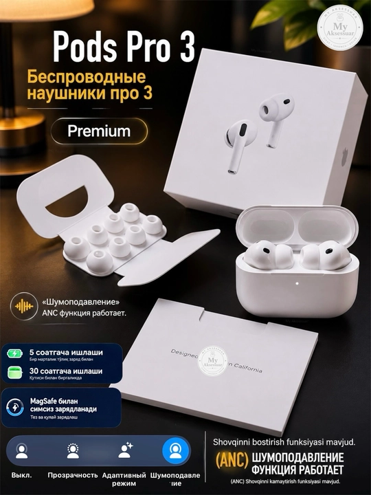 Беспроводные наушники Pro 3 ANC bluetooth наушники Режим шумоподавления ANC есть - 