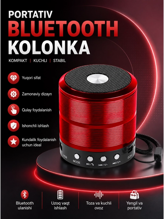 Портативная Bluetooth колонка WS-887 с FM, USB, TF, AUX беспроводной динамик - 