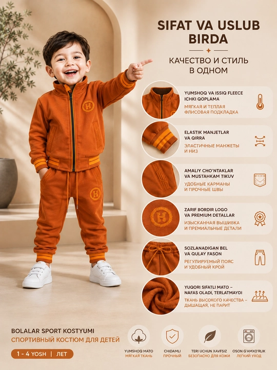Спортивная одежда для мальчика 1–4 лет, тёплый костюм двойка, куртка и брюки