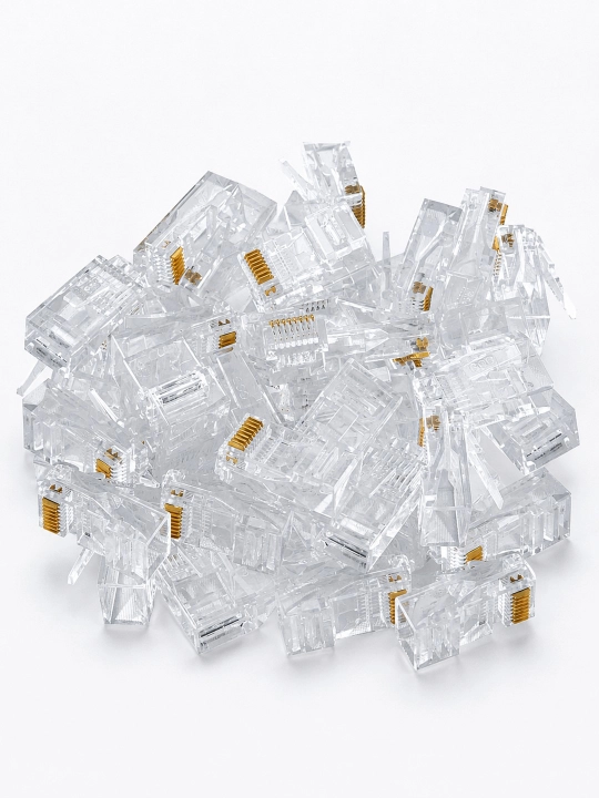 RJ45 konnektor 8P8C, CAT5e, UTP kabel uchun, shaffof 10 dona 100 dona