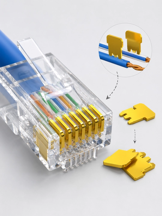 RJ45 konnektor 8P8C, CAT5e, UTP kabel uchun, shaffof 10 dona 100 dona