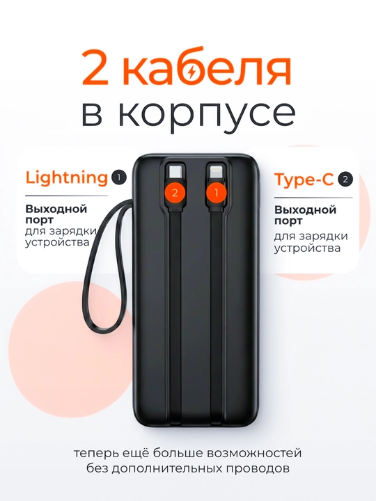 Power Bank 20000mA 22W tezkor quvvat bilan tashqi akkumulyatori +2 kabel bilan