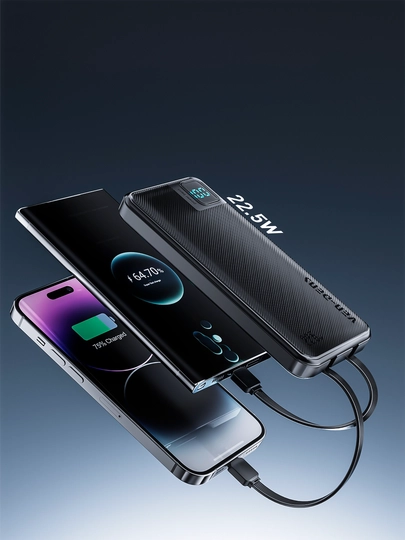Power Bank 20000mA 22W tezkor quvvat bilan tashqi akkumulyatori +2 kabel bilan