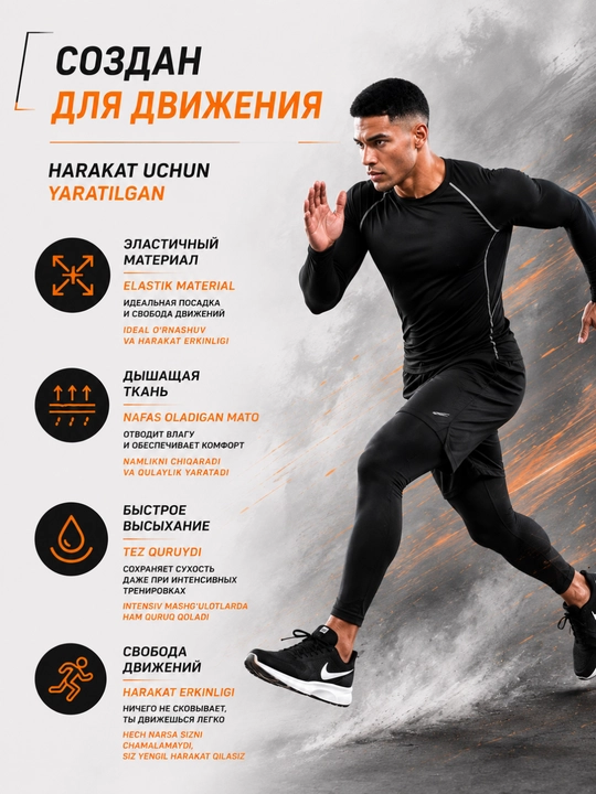 Sport kiyimlari erkaklar uchun, rashgard 5 tasi 1 da