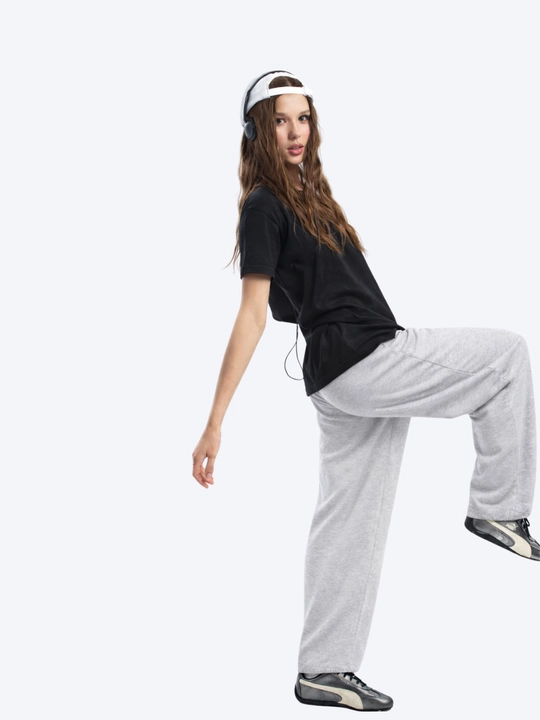 Женские спортивные брюки oversize на резинке со шнурком, хлопковые - 