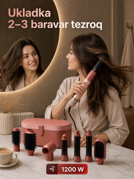 JRM Airwrap 6 tasi 1da ko'p funksiyali styler, soch quritgich, fen, jingalak, dazmol, ployka