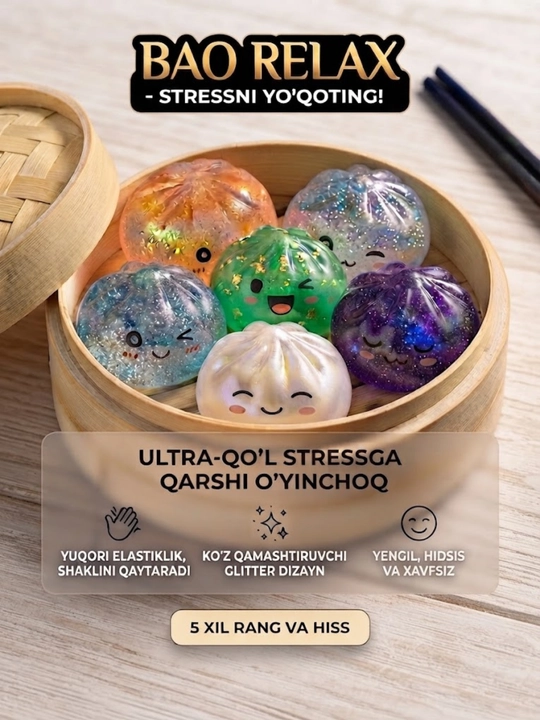 Bolalar uchun yumshoq antistress o‘yinchoq, skvish khinka, yorug‘lik beruvchi effekt bilan