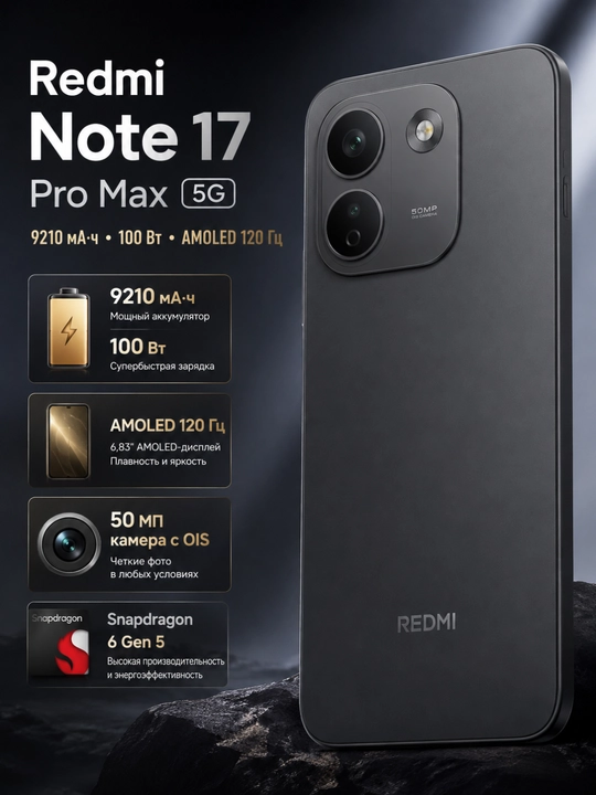 Смартфон Xiaomi Redmi note 17 Pro Max 12/512GB, 120 Гц AMOLED, 50 МП камера - 