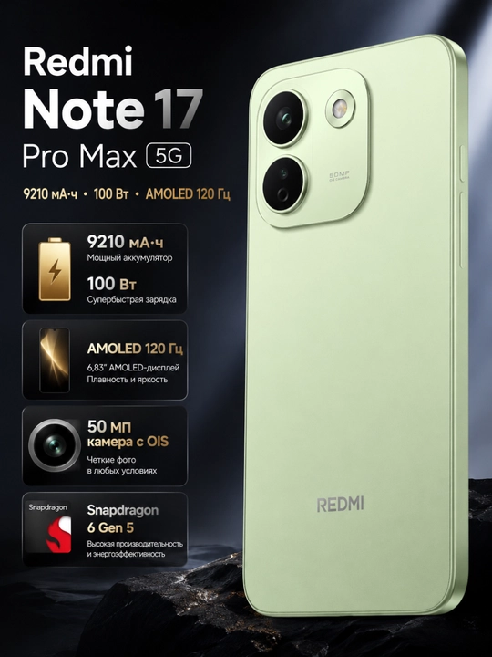 Смартфон Xiaomi Redmi note 17 Pro Max 12/512GB, 120 Гц AMOLED, 50 МП камера - 