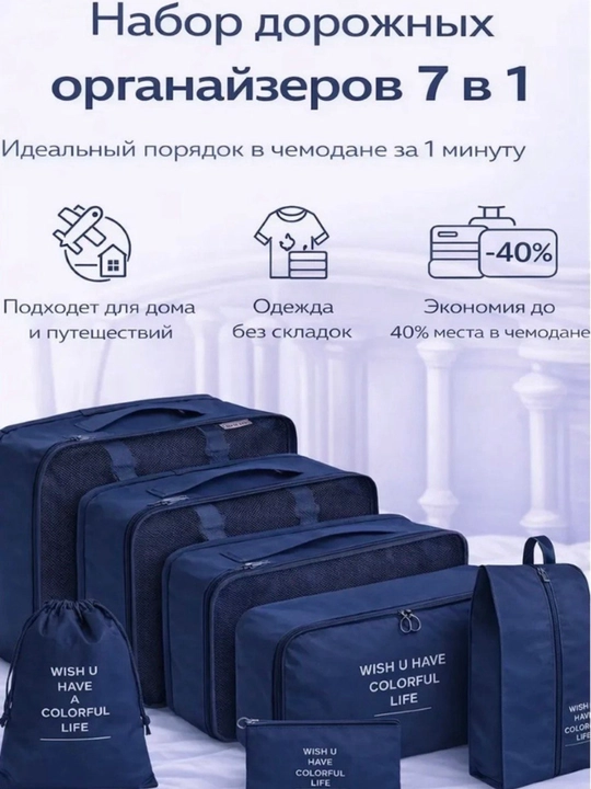 Комплект органайзеров, для дорожных поездок, хранения вещей и сортировки вещей в чемодане - 