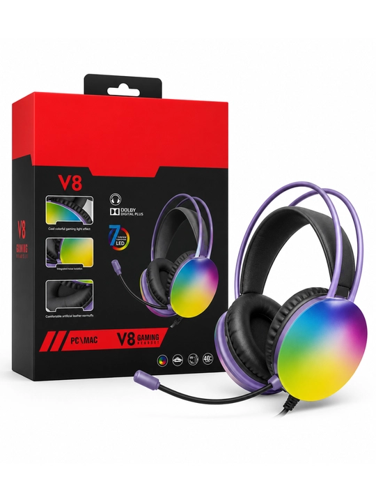 V8 Gaming стерео игровые наушники с микрофоном RGB LED для ПК, ноутбука и смартфона