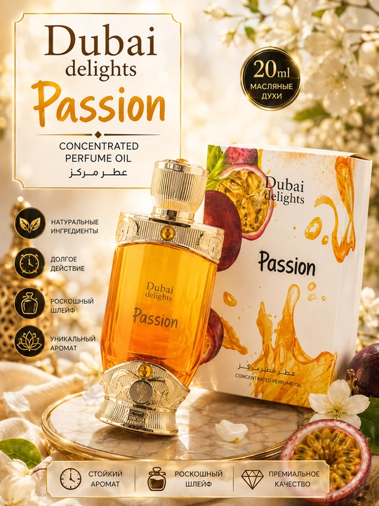 Dubai delights Passion, unisex, Sharqona joziba va xashamat mavjud bolgan moyli atir, 20 ml