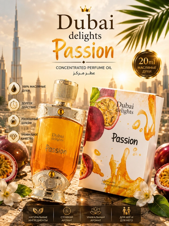 Dubai delights Passion, unisex, Sharqona joziba va xashamat mavjud bolgan moyli atir, 20 ml