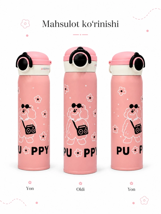 Vakuumli termos-butilka 500 ml, SUS 316/304, tugmali qopqoq, pushti