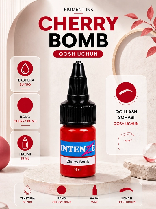 Qoshlar uchun permanent makiyaj pigmenti Cherry Bomb ,15ml - 