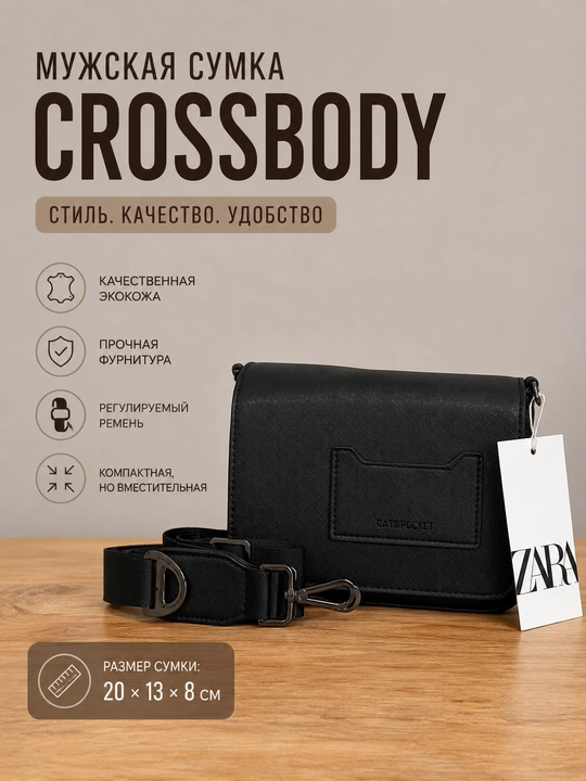 Мужская сумка кроссбоди через плечо, компактная барсетка для телефона и документов - 