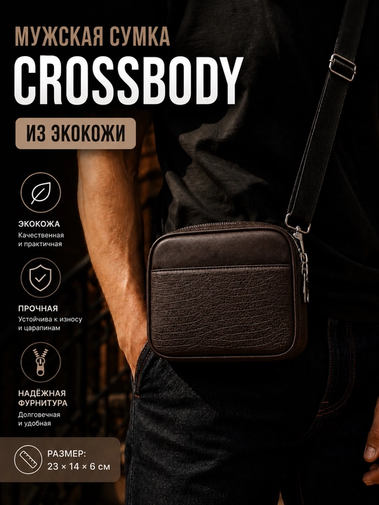 Мужская сумка кроссбоди через плечо, компактная барсетка для телефона и документов - 