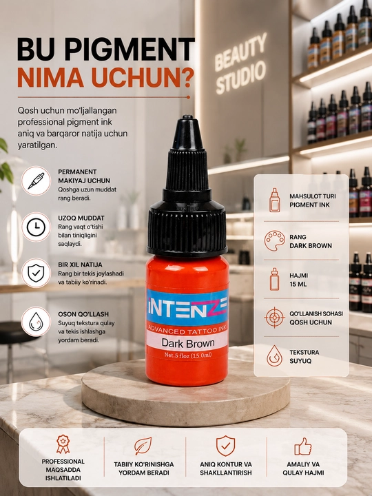 Qoshlar uchun permanent makiyaj pigmenti Dark Brown,15 ml - 