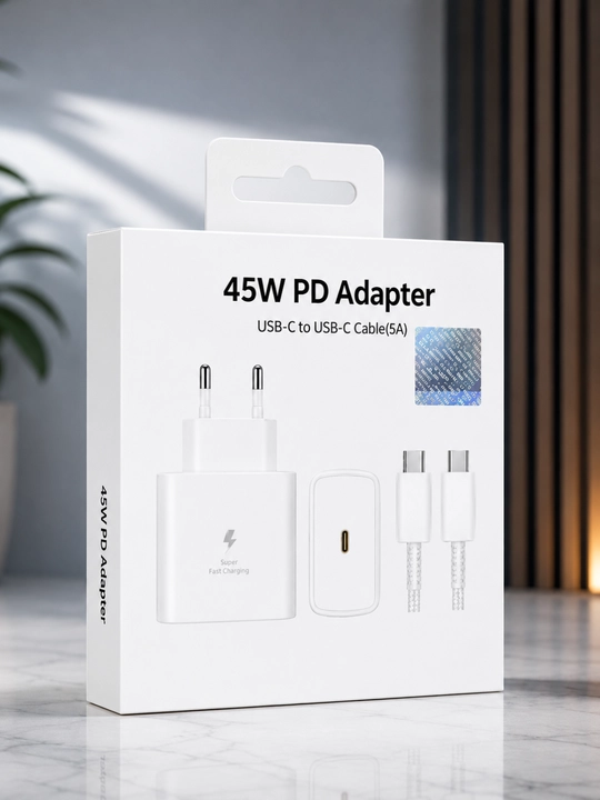 Nomi: 45W PD USB-C adapter, USB-C kabel 5A bilan, tezkor zaryadlash qurilmasi