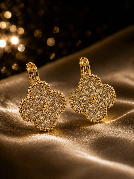 Серьги женские, Van Cleef, с фианитами, золотистые и серебристые
