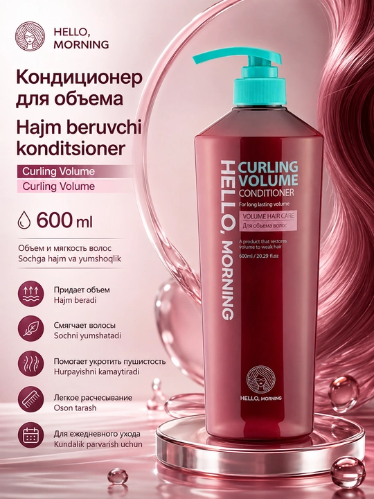 Katta hajmli soch turmagi uchun Hello Morning Hair Conditioner Curling Volume, 600 ml - 