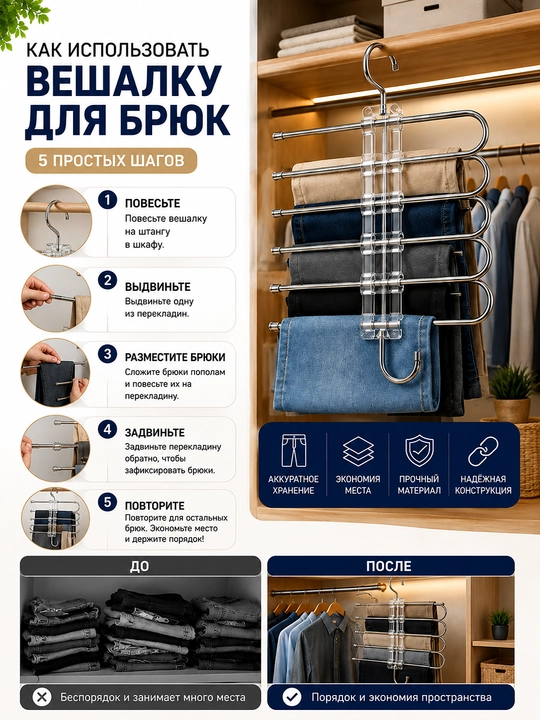 Многоярусная вешалка-органайзер для брюк - 