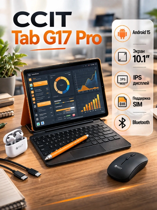 CCIT Tab G17 Pro  — планшет с полным комплектом: клавиатурой, мышью и наушниками