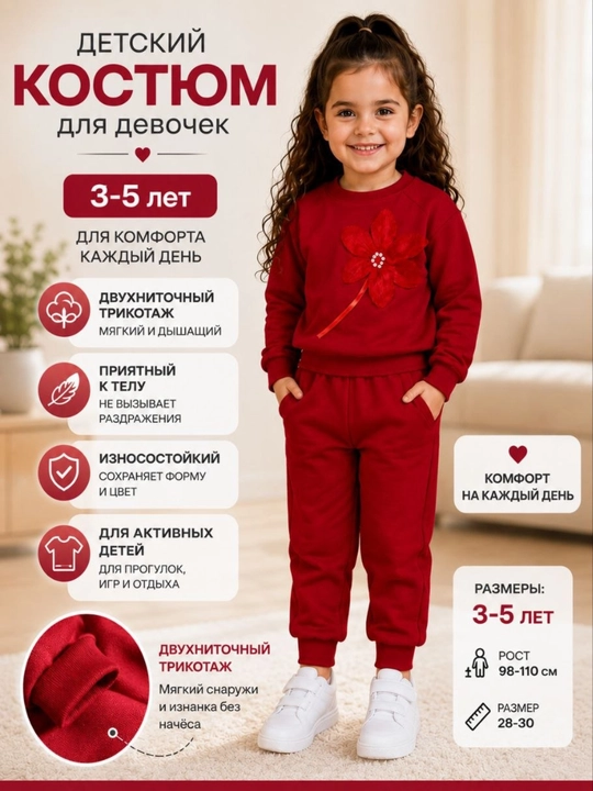 Qizlar uchun trikotaj kostyum, kofta va shim, 3–5 yosh, kundalik bolalar komplekti - 